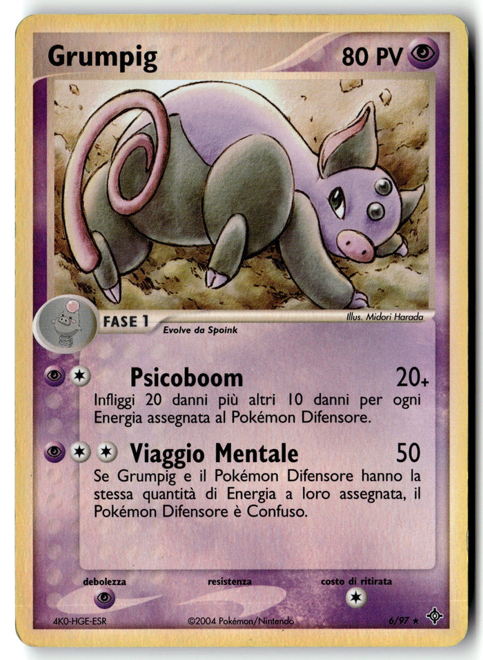 Pokemon Card Grumpig LP Dragon Reverse Holo Rare ITALIAN 6/97