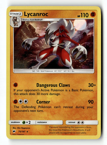 Pokemon Card Lycanroc (75) LP SM - Burning Shadows Holo Rare 75/147
