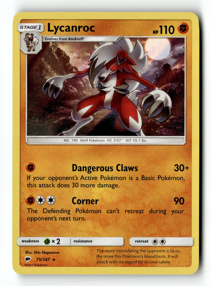 Pokemon Card Lycanroc (75) LP SM - Burning Shadows Holo Rare 75/147