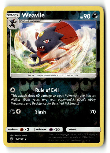 Pokemon Card Weavile Reverse Holo LP SM - Burning Shadows 86/147