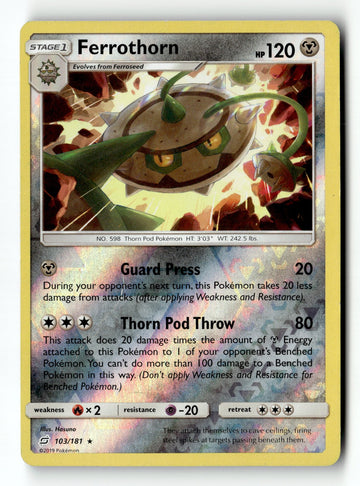 Pokemon Card Ferrothorn LP SM - Team Up Reverse Holo Rare 103/181