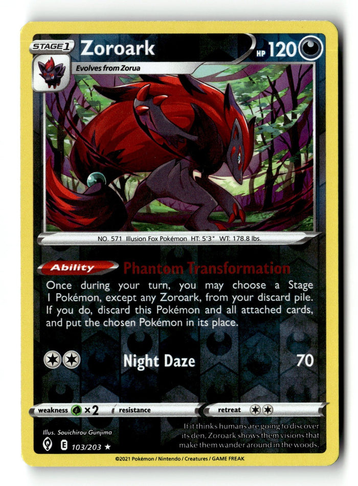 Pokemon Card Zorua Reverse Holo LP SWSH07: Evolving Skies 102/203