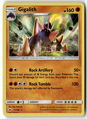 Pokemon Card Gigalith LP SM Base Set Holo Rare 71/149
