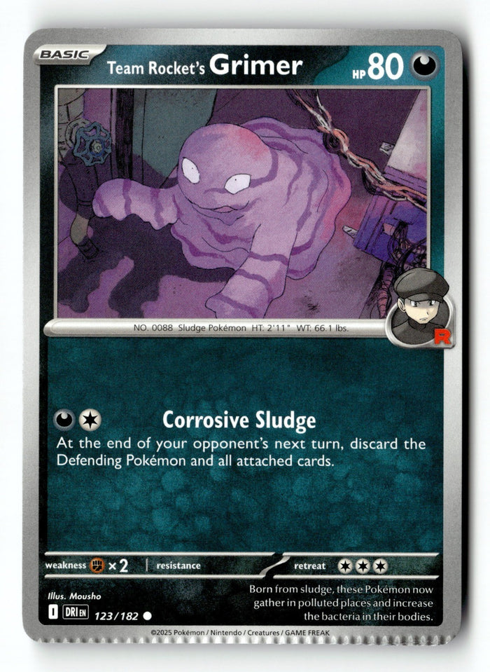 Pokemon Card Team Rocket's Grimer LP Destined Rivals 123/182 CRIMPED MISPRINT