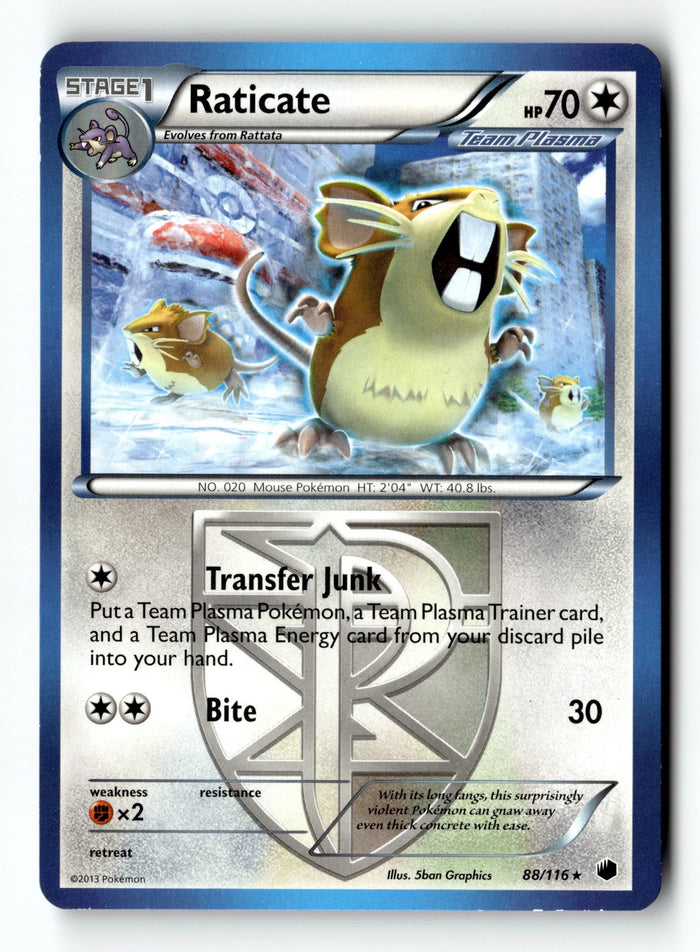 Pokemon Card Raticate (Team Plasma) Normal LP Plasma Freeze Rare 88/116