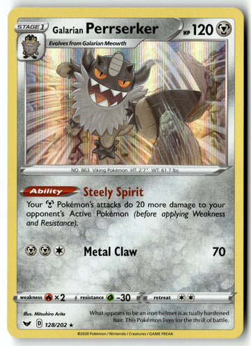 Pokemon Card Galarian Perrserker LP  Sword & Shield Base Set Holo Rare 128/202