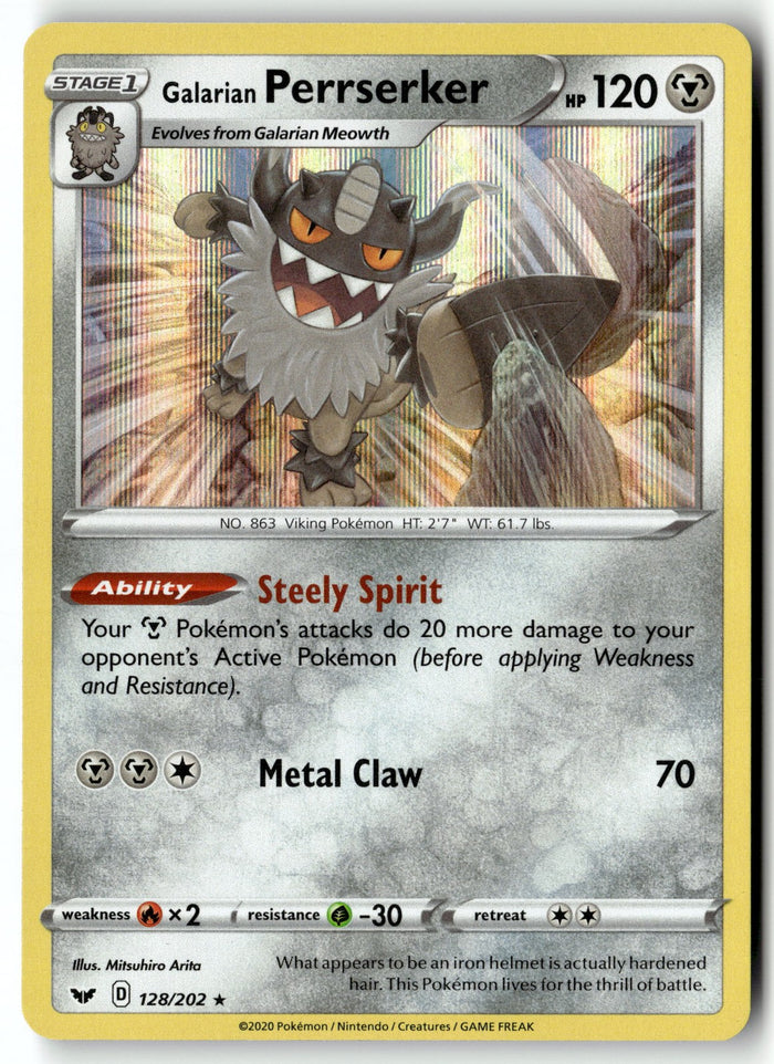 Pokemon Card Galarian Perrserker LP  Sword & Shield Base Set Holo Rare 128/202