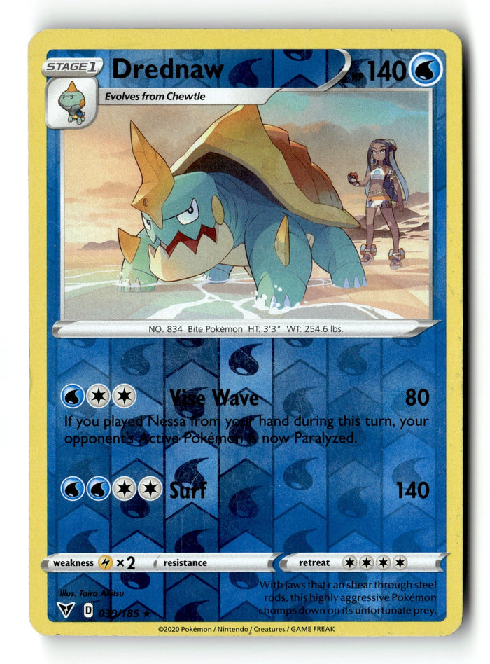 Pokemon Card Drednaw LP SWSH04: Vivid Voltage Reverse Holo Rare 039/185
