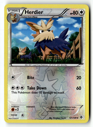 Pokemon Card Herdier LP Boundaries Crossed Reverse Holo Uncommon 121/149
