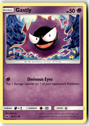 Pokemon Card Gastly LP SM - Crimson Invasion Common 36/111