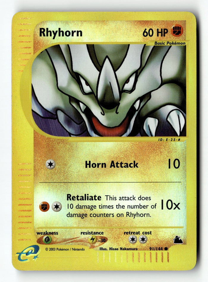 Pokemon Card Rhyhorn Reverse Holo LP Skyridge Common 91/144