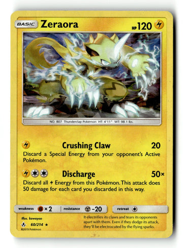 Pokemon Card Zeraora - SM Unbroken Bonds Cracked Ice Holo LP  060/214