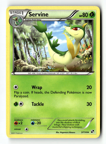 Pokemon Card Servine (3) LP Black and White 3/114