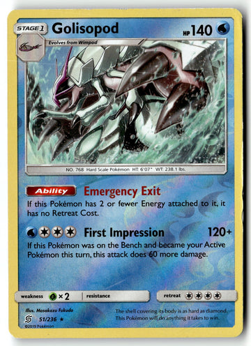 Pokemon Card Golisopod LP SM - Unified Minds Reverse Holo Rare 51/236