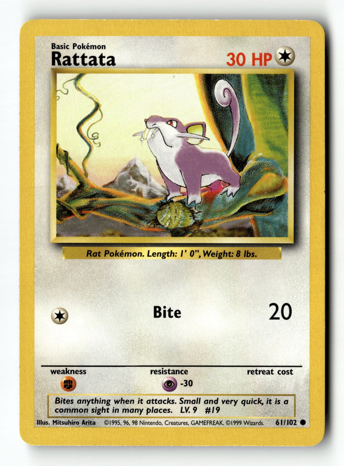 Pokemon Card Rattata Unlimited LP Base Set (Shadowless) Common 61/102