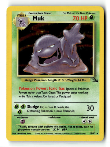 Pokemon Card Muk (13) Unlimited Holo LP Fossil 13/62