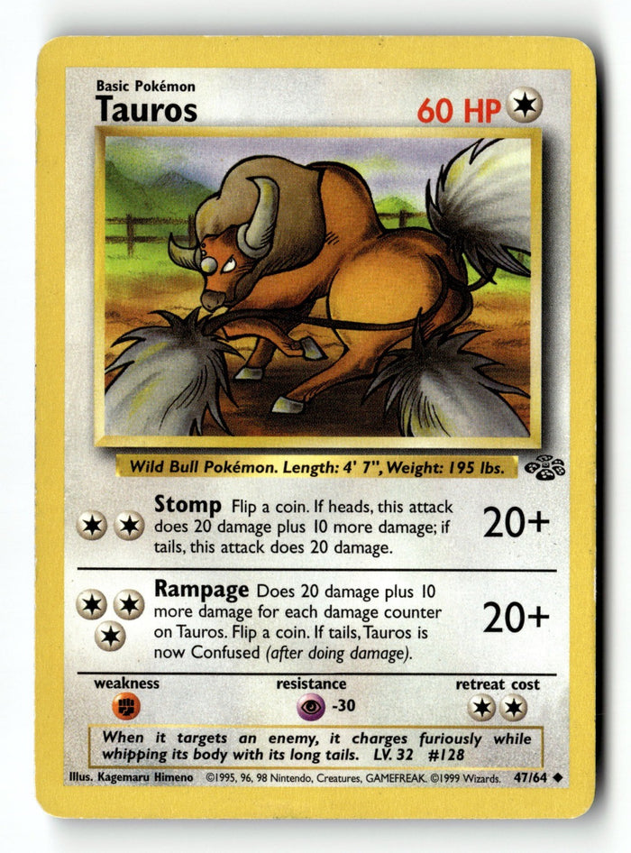 Pokemon Card Tauros Unlimited LP Jungle 47/64