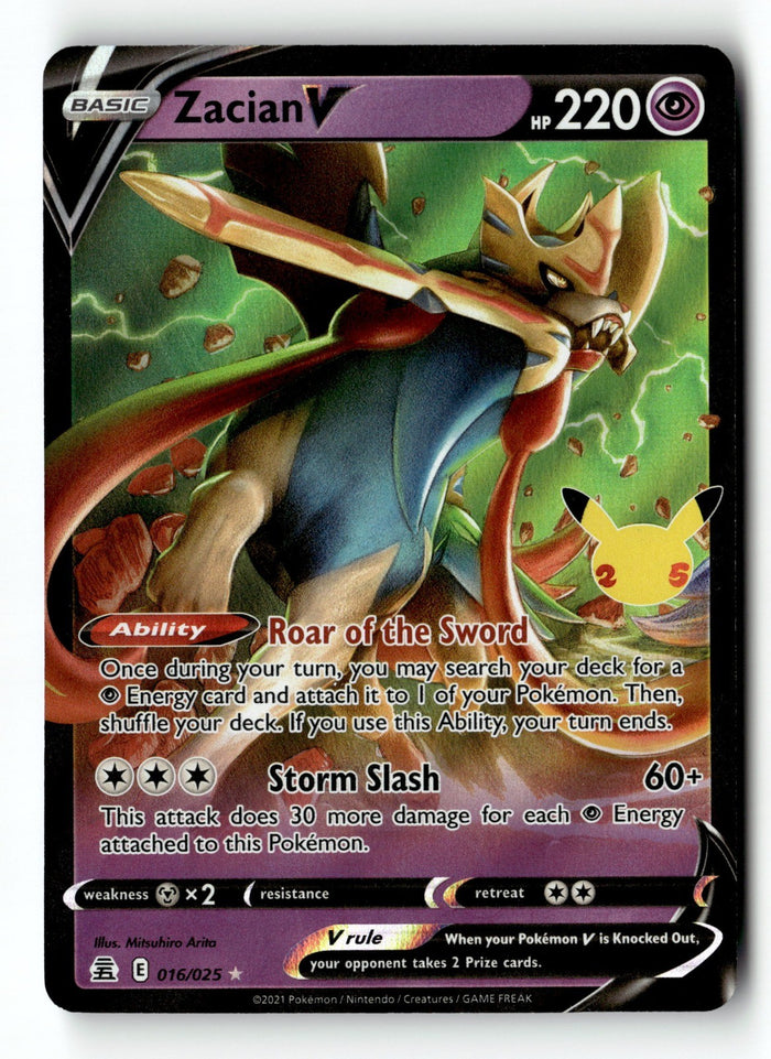 Pokemon Card Zacian V Holo LP Celebrations 016/025