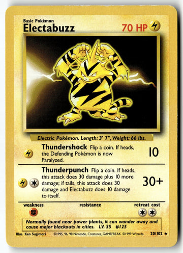 Pokemon Card Electabuzz LP Base Set Rare 020/102