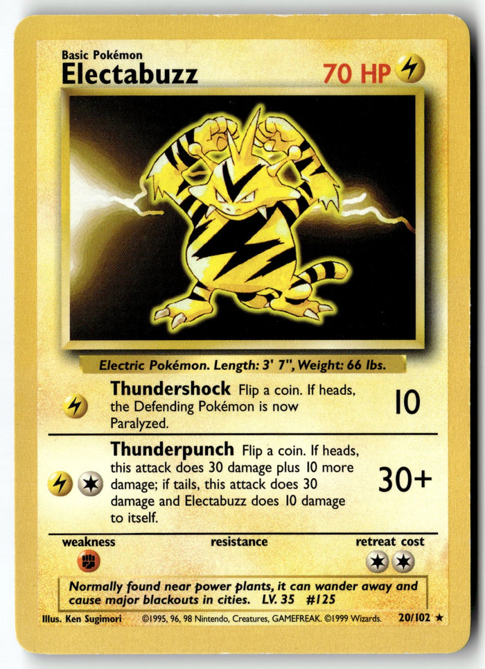 Pokemon Card Electabuzz LP Base Set Rare 020/102