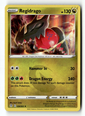 Pokemon Card Regidrago Holo LP SWSH07: Evolving Skies Holo Rare 124/203