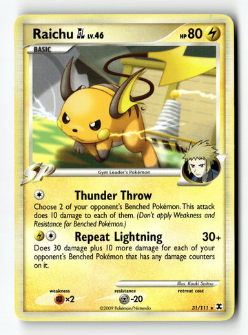 Pokemon Card Raichu GL Normal LP Rising Rivals Rare 31/111