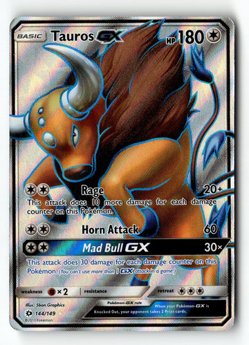Pokemon Card Tauros GX (Full Art) Holo LP SM Base Set 144/149