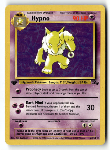 Pokemon Card Hypno LP 1st edition Fossil Rare 23/62