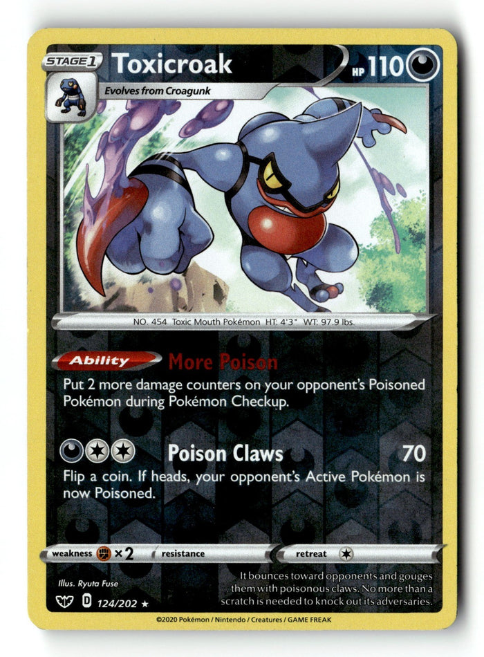Pokemon Card Toxicroak Reverse Holo LP SWSH01: Sword & Shield Base Set 124/202