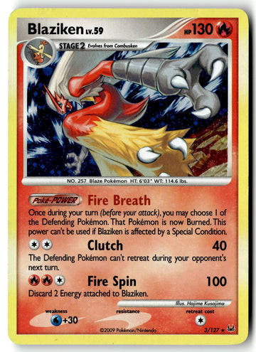 Pokemon Card Blaziken LP Platinum Holo Rare 3/127