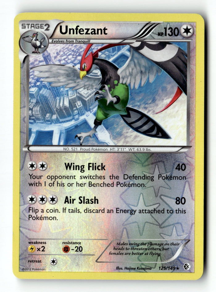 Pokemon Card Unfezant Reverse Holo LP Boundaries Crossed 125/149