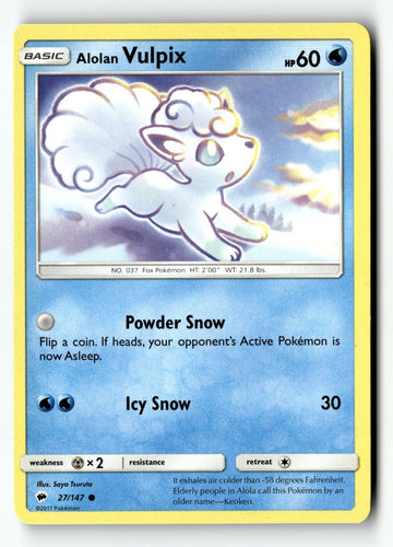 Pokemon Card Alolan Vulpix LP SM - Burning Shadows 27/147