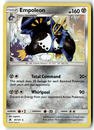 Pokemon Card Empoleon LP SM - Forbidden Light Holo Rare 81/131