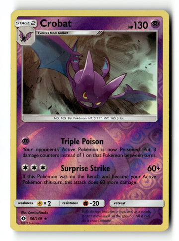 Pokemon Card Crobat LP SM Base Set Reverse Holo Rare 56/149