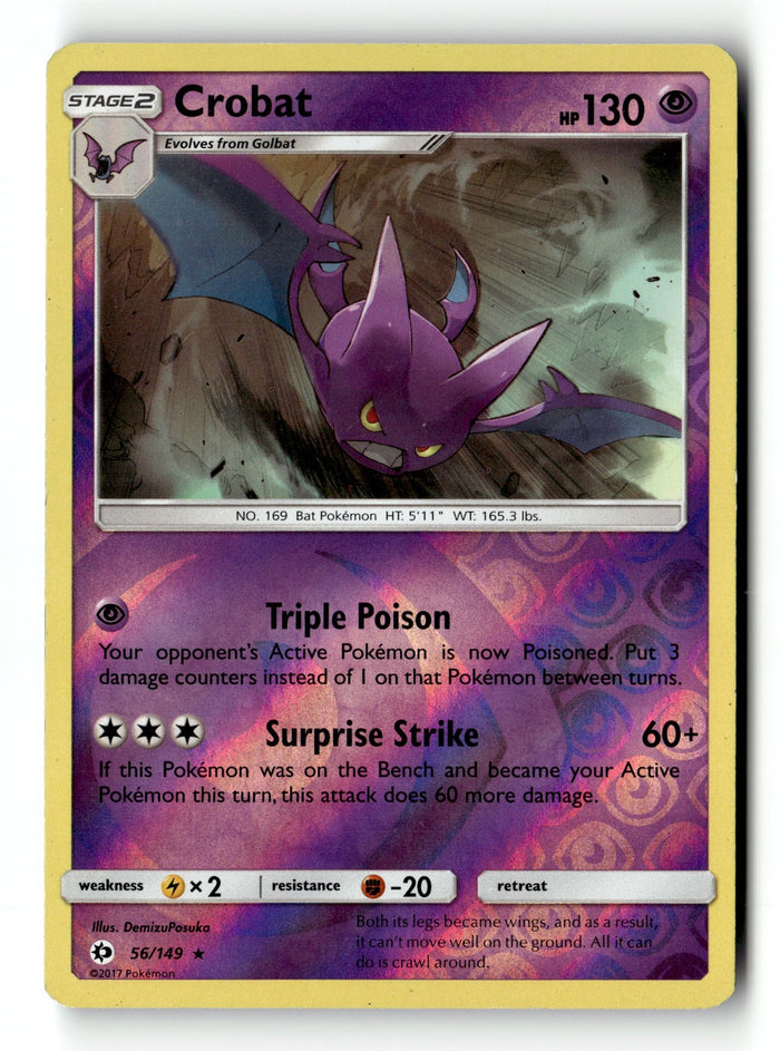Pokemon Card Crobat LP SM Base Set Reverse Holo Rare 56/149