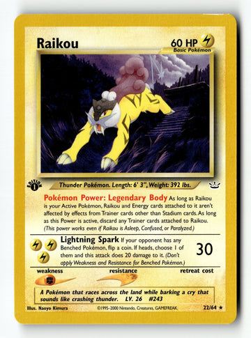 Pokemon Card Raikou (22) 1st Edition LP Neo Revelation Rare 22/64