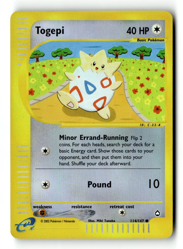 Pokemon Card Togepi Reverse Holo LP Aquapolis 114/147