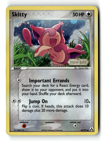 Pokemon Card Skitty Reverse Holo LP Legend Maker 64/92