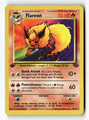 Pokemon Card Flareon (19) LP Jungle 1st EditionRare 19/64