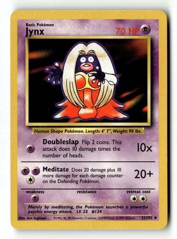 Pokemon Card Jynx LP Base Set Uncommon 031/102