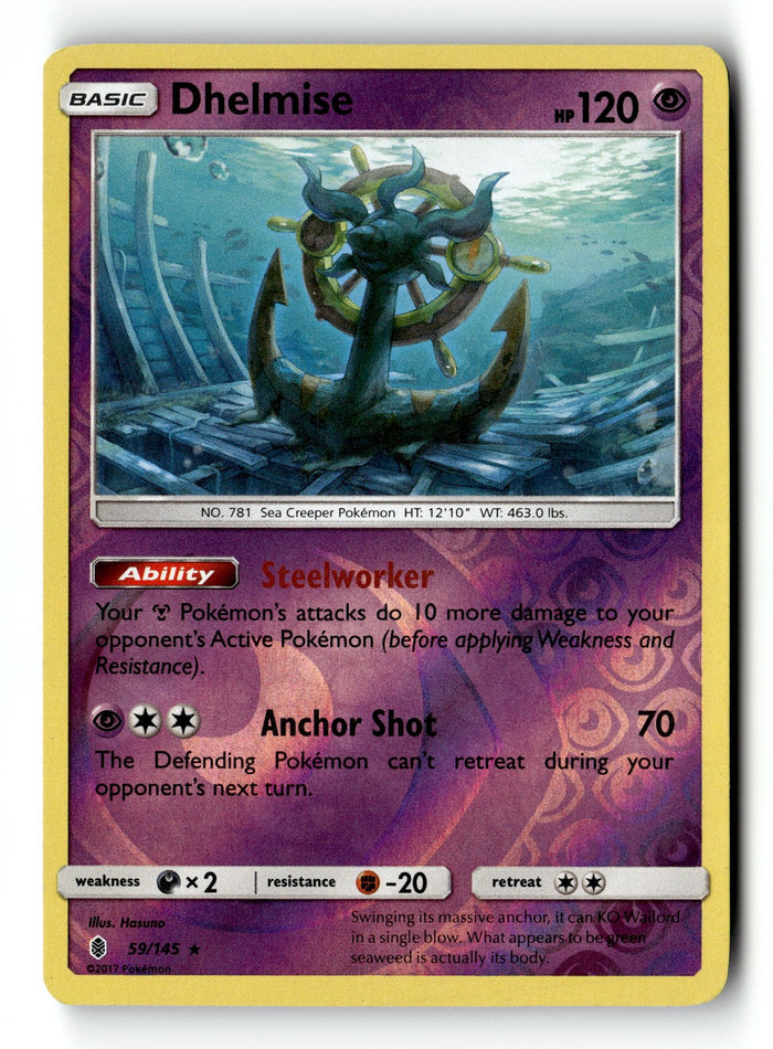Pokemon Card Dhelmise LP SM - Guardians Rising Reverse Holo Rare 59/145