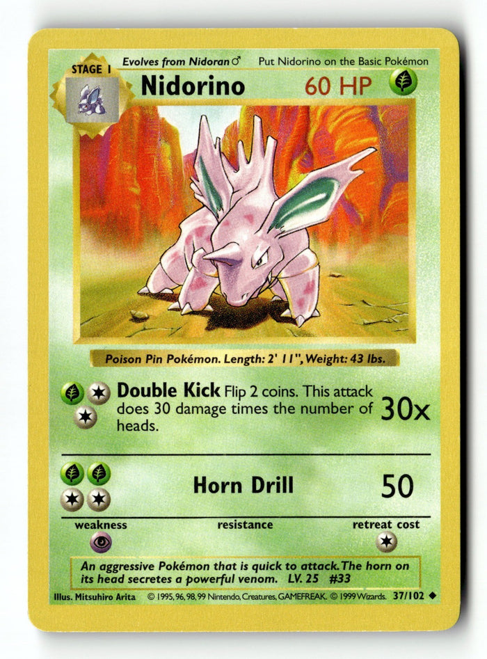 Pokemon Card Nidorino Unlimited LP Base Set (Shadowless) 37/102