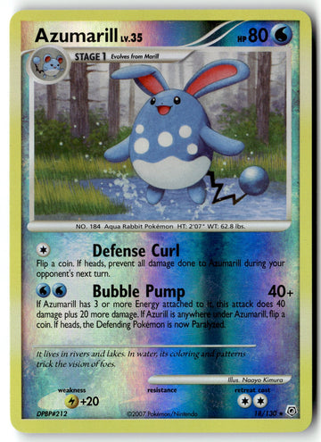 Pokemon Card Azumarill LP Diamond and Pearl Reverse Holo Rare 18/130