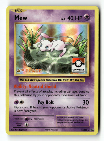Pokemon Card Mew - League Challenge 4th Place Holo LP 053/108