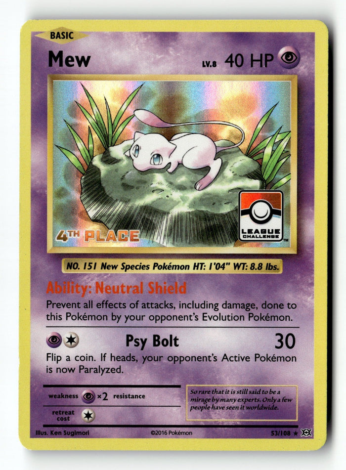 Pokemon Card Mew - League Challenge 4th Place Holo LP 053/108
