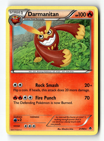 Pokemon Card Darmanitan LP Emerging Powers Rare 21/98