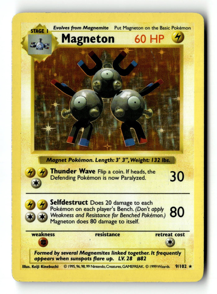 Pokemon Card Magneton Unlimited Holo LP Base Set (Shadowless) 9/102