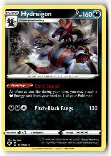 Pokemon Card Hydreigon LP SWSH03: Darkness Ablaze Rare 110/189
