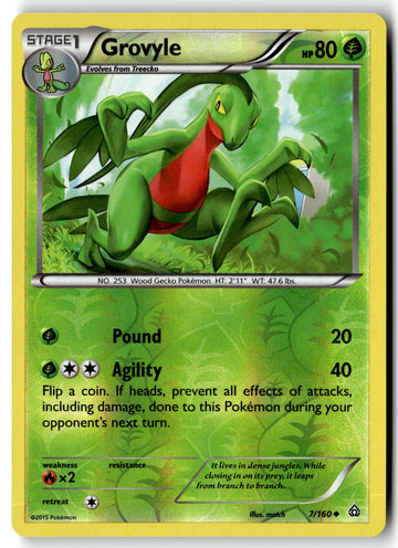 Pokemon Card Grovyle LP XY - Primal Clash Reverse Holo Uncommon 7/160