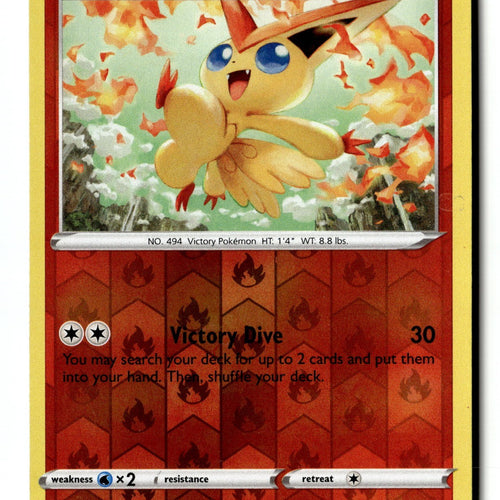 Pokemon Card Victini Reverse Holo LP SWSH07: Evolving Skies 020/203